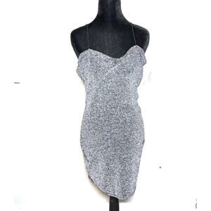 Love Tree Spaghetti Strap Bodycon Mini Dress Sparkle Black Silver- Size Large